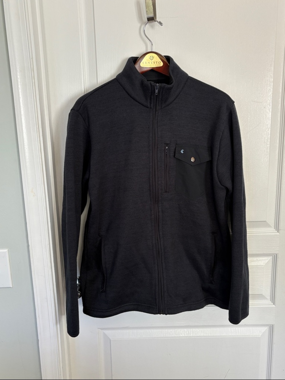 Criquet Men's Black Full-Zip sweater fleece Shirt Jacket with Chest Pocket